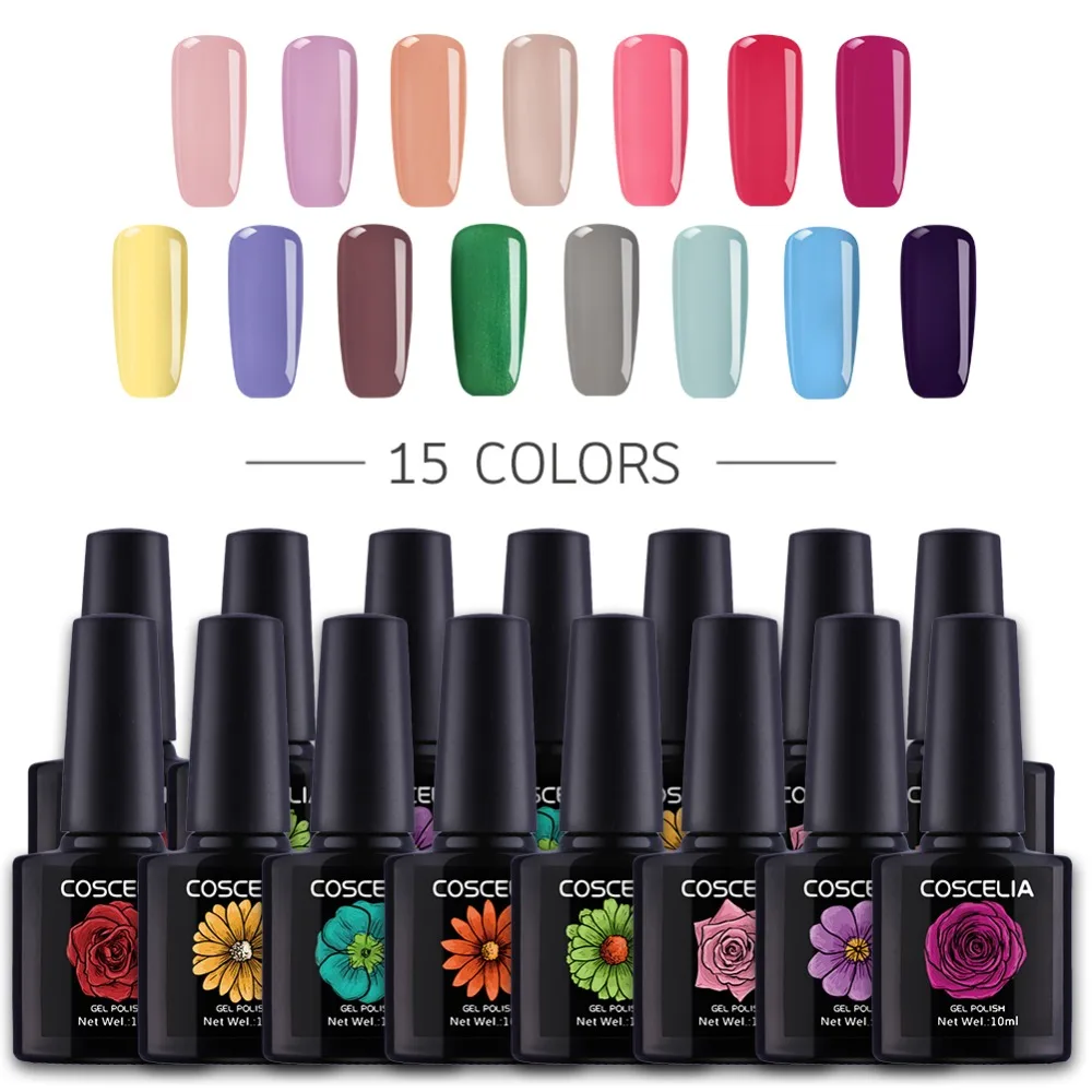 

15Pcs/Set Nail Art Gel 10ML Pure Color 80 Colors UV LED Gel Nail Polish Long-lasting Soak off Varnish Gel Lacquer Manicure Set