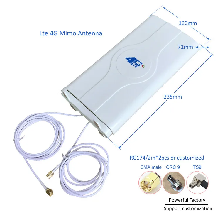 88dBI 4G LTE antena m�vil amplificador de se�al mImo Panel Antena 2 * SMA-macho/TS9 /conector CRC9 con Cable de 2M