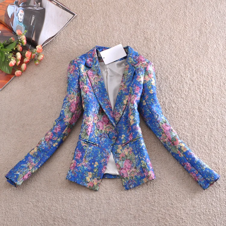 new 2015 plus size flower blazer women /blaser feminino floral jacket