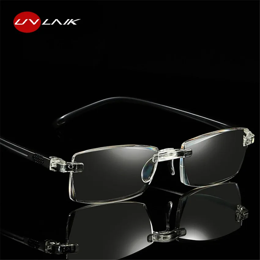 

UVLAIK Reading Glasses Women Men Optical Rimless Glasses High Clear Pink Readers Presbyopic Eye Glasses 1.0 1.5 2.0 2.5