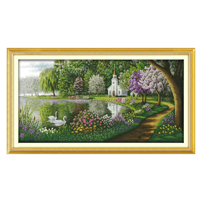 

Wholesale Needlework,Stitch,11CT 14CT Cross Stitch,Sets For Embroidery Kits,Green lake reflected color Counted Cross-Stitching
