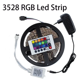 

3528 60Leds/M 5M LED Strip Light Kit Non-Waterproof RGB/Single Color+IR Remote Controller/DC Connect+12V 2A Power Adapter
