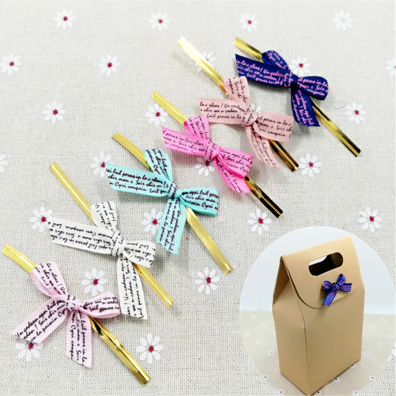 20pcs English design Bowknot Sealing wire Metallic Twist Tie biscuit bag clip for bread cake bakery packing