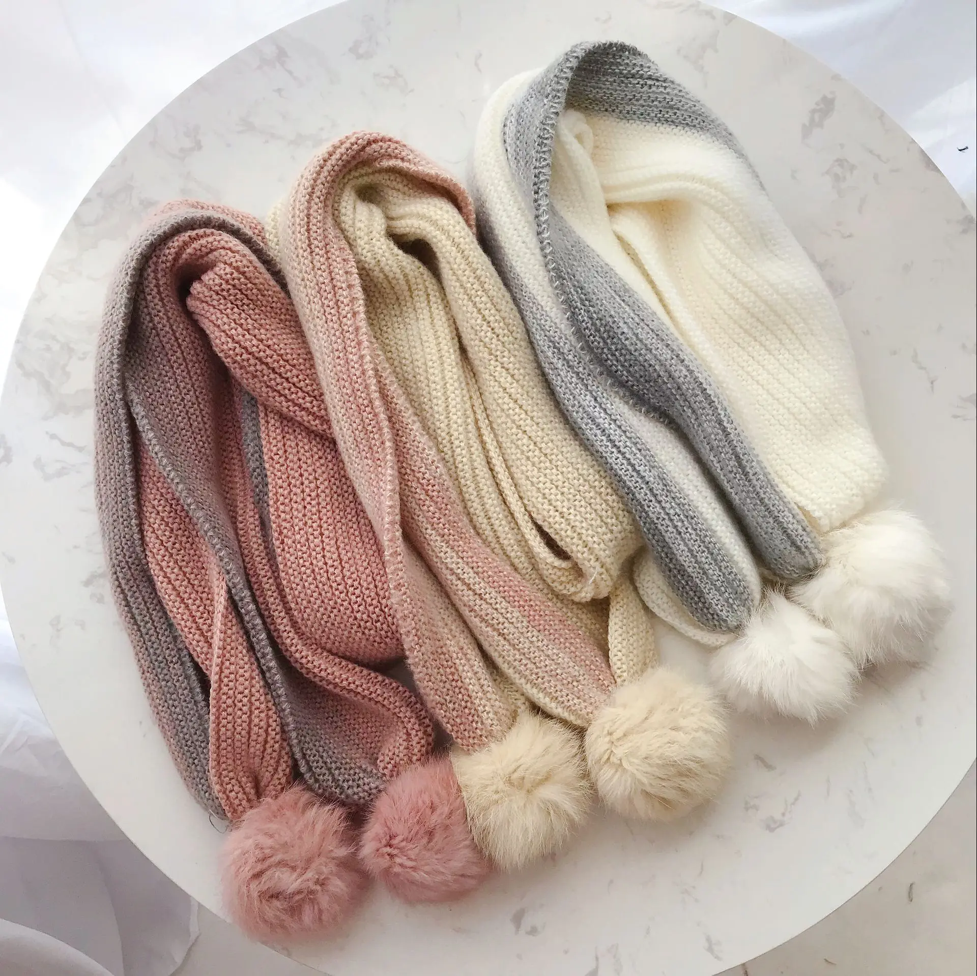 New Double Ball Scarf Children Winter Baby Neck Warm Scarves Boy Girl