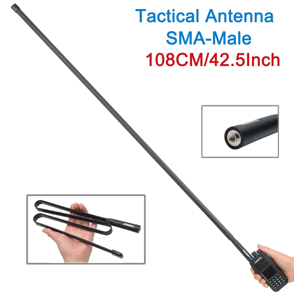 

108cm long ABBREE SMA-Male Dual Band 144/430Mhz Foldable CS Tactical Antenna for Walkie Talkie Wouxun TYT MD-380 Radio