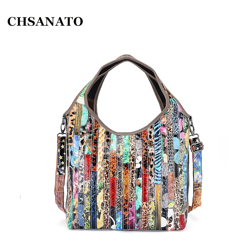 

CHSANATO Patent Leather Colorful Women Hobos Snake Pattern Purses And Handbags Ladies Tote Bag