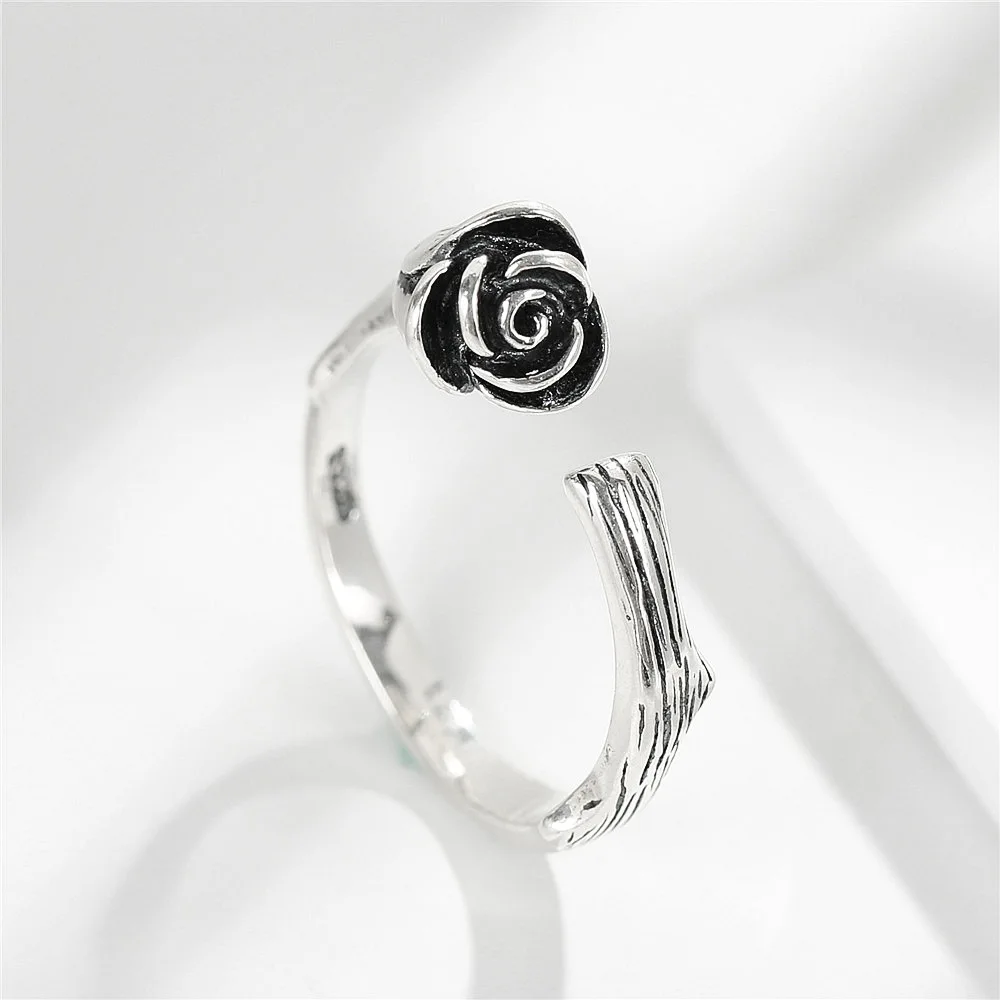 rose open Rings 100% Sterling 925 silver Jewelry Vintage Adjustable rings for women girl gift