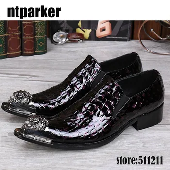 

ntparker Big Sizes EU38-46 Men's Leather Shoes Brown Black Dress Shoes for Men Pointed Iron Toe High Heels Men Shoes!