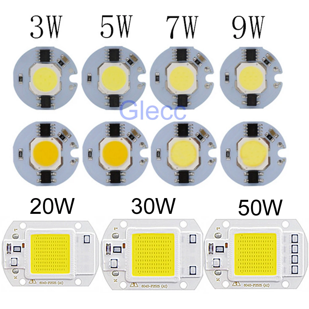 LED COB Chip 110V 220V 9W 10W 20W 30W 50W LED Bulb Lamp Input Smart IC