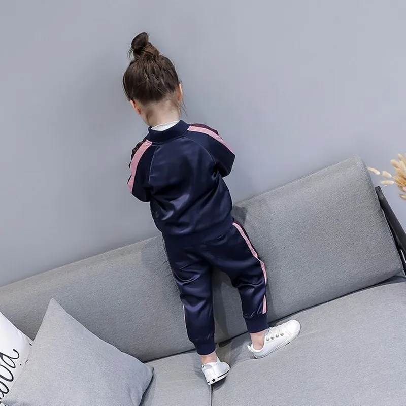 Spring Little Girls Baseball Uniform Zipper Jacket + Sport Pant 2pc Clothing Sets New Arrival Casual Childrens Sets