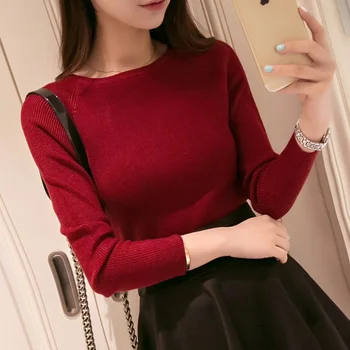 

2019 Autumn spring cashmere sweater women fashion sexy big o-neck women sweaters and pullover warm Long sleeve Knitted OH100
