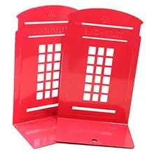 HOT-1 Pair London Telephone Booth Design Anti-Skid Bookends Book Shelf Holder Stationery(Red
