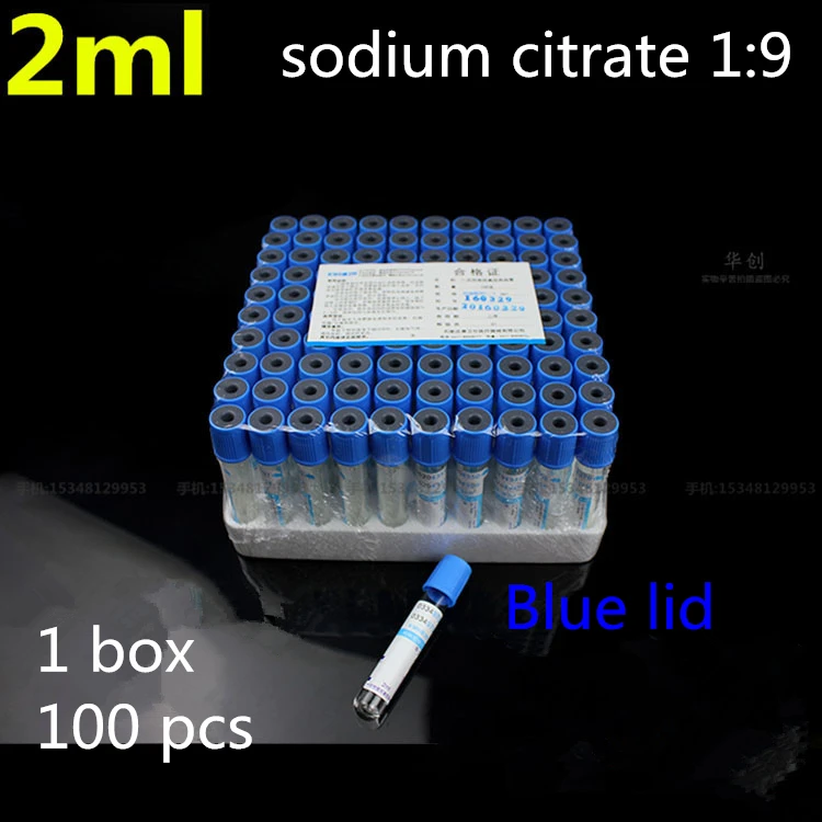 Медицинские Одноразовые 2 мл вакуумные кровеносные сосуды цитрат натрия 1:9 синяя крышка с антикоагулянтом цитрат натрия синяя крышка лаборатория