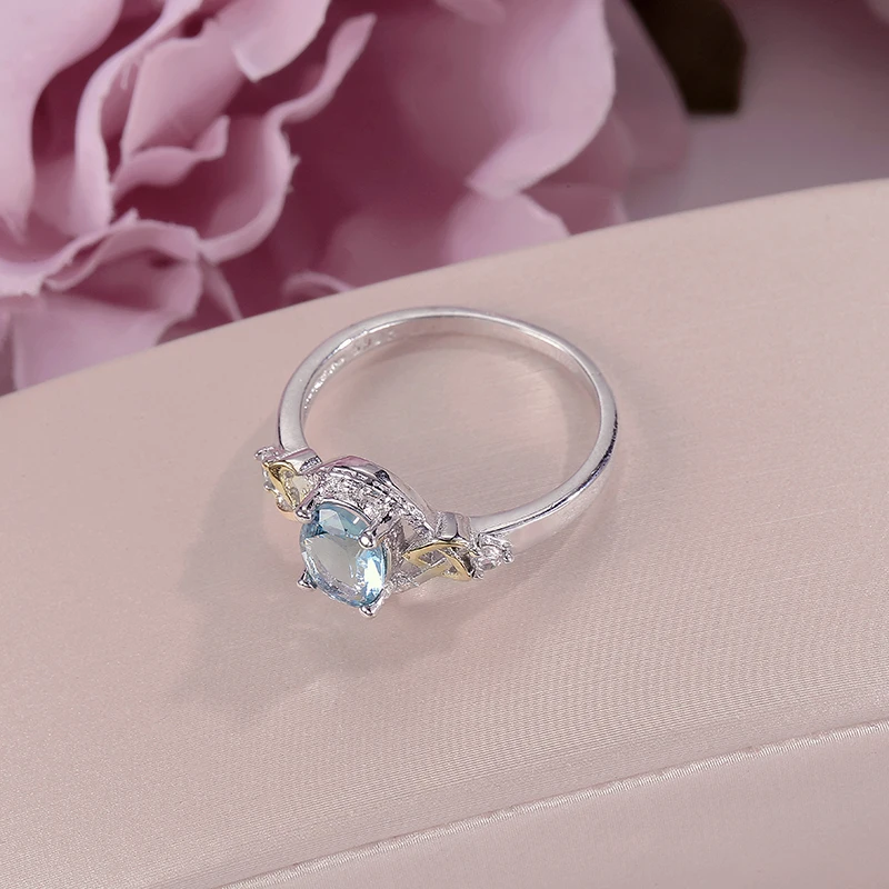 Изысканное ювелирное изделие, обручальные кольца для женщин, Стерлинговое Серебро, 925 фианит, голубой овальный камень, обручальное кольцо, Anillos Mujer, вечерние, подарок