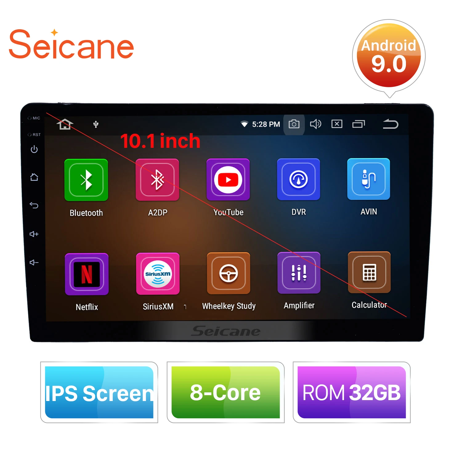 Seicane Android 9.0 IPS Universal Car Multimedia Player 10.1 inch One Din RAM 4GB GPS Navi Stereo Support Rearview camera TPMS