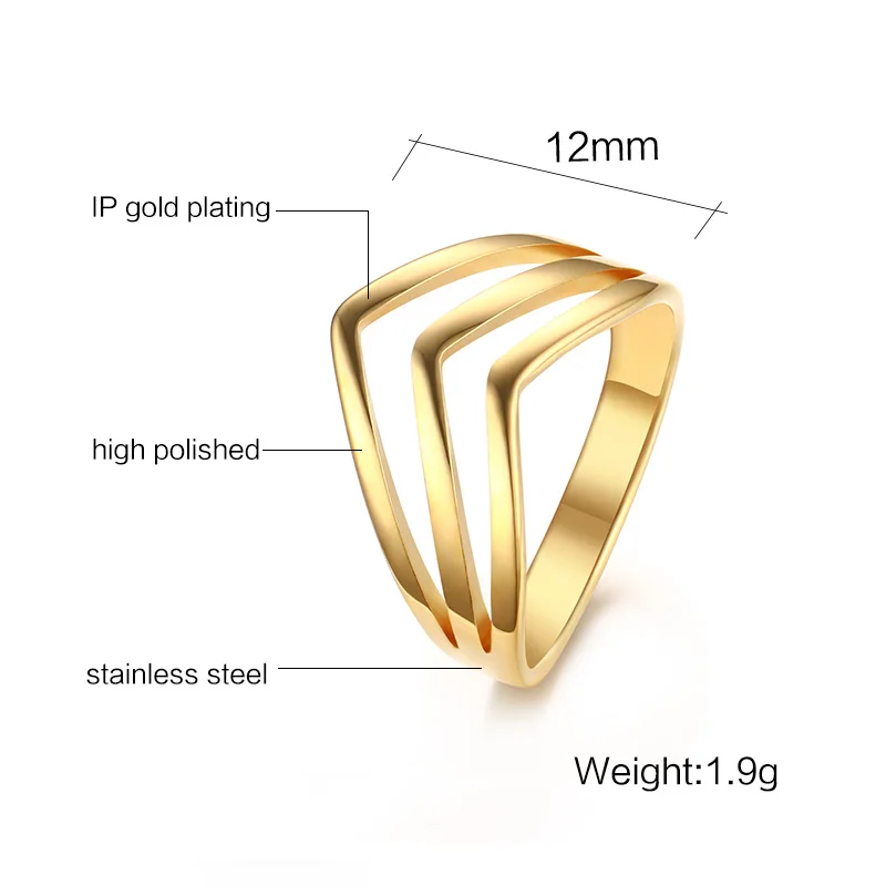 Meaeguet Chevron Design Shape 3V Ring For Women Titanium Steel Wedding Bands Bague Trendy Letter Jewelry