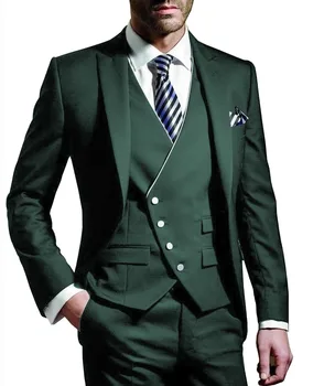 Cena Mężczyźni Garnitury Slim Fit Casual 3 Sztuk Biznes Groomsmen Szary Zielony Champagne Lapel Smokingi Dla Formalne ślubne (Blazer + Kamizelka + Spodnie)