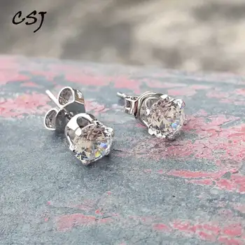 

CSJ Stud Earrings CZ Fine Jewelry Women Femm Lady Wedding Engagment Party or mom gift box