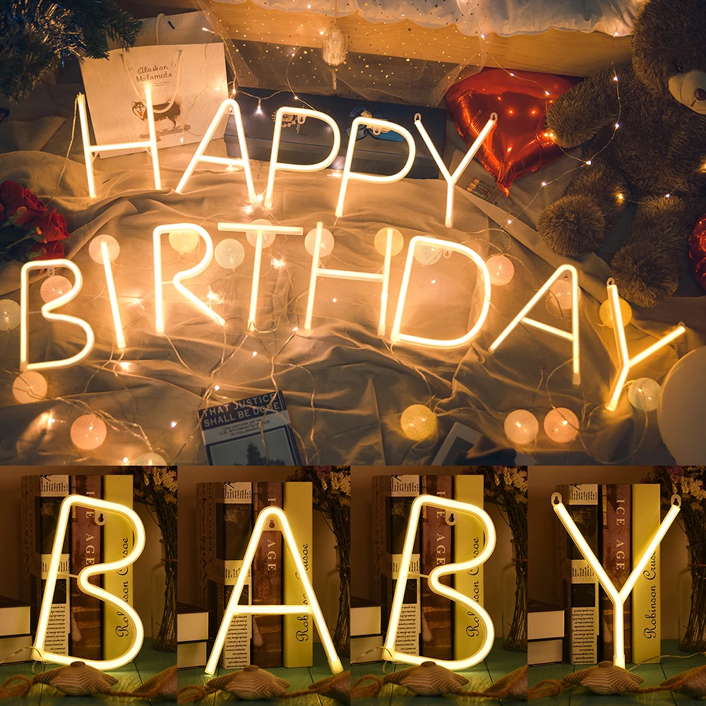  LED Neon Sign Night Light A To Z 26 Letters Alphabet Lamp Wedding Birthday Party Decoration For Bar - 4000026214755