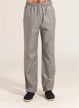 

Light Gray Men Kung Fu Pant Chinese Style Cotton Linen Trousers Loose Casual Mid Waist Pants Size S M L XL XXL XXXL MNP07