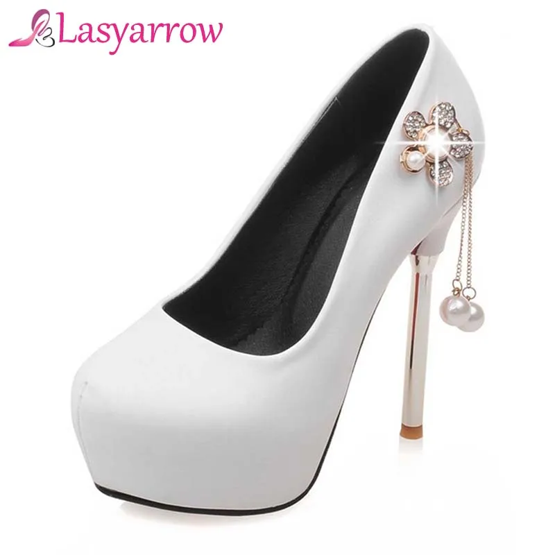 

Lasyarrow Wedding Shoes Woman High Heels Shallow Mouth Round Toe Platform Pumps Shoes Woman Sexy Crystal Sapatos Femininos Q069