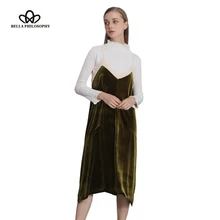 Bella Philosophy 2016 autumn winter Velvet mesh cami sleepy Dress ArmyGreen Roayblue winered