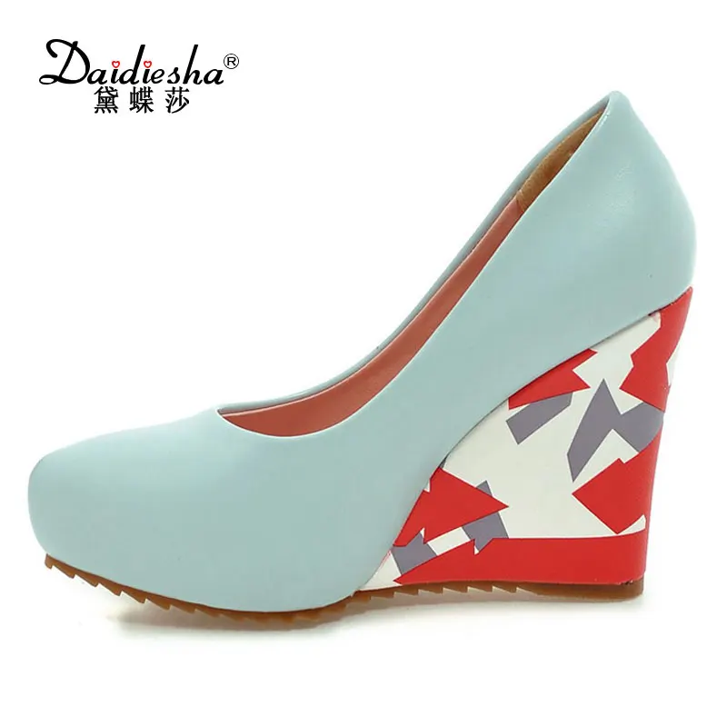 

Daidiesha 2018 Spring Mixed Color Heel Wedges Shoes Woman Pumps Sweet Round Platform Heels Elgant Party Club zapatillas mujer