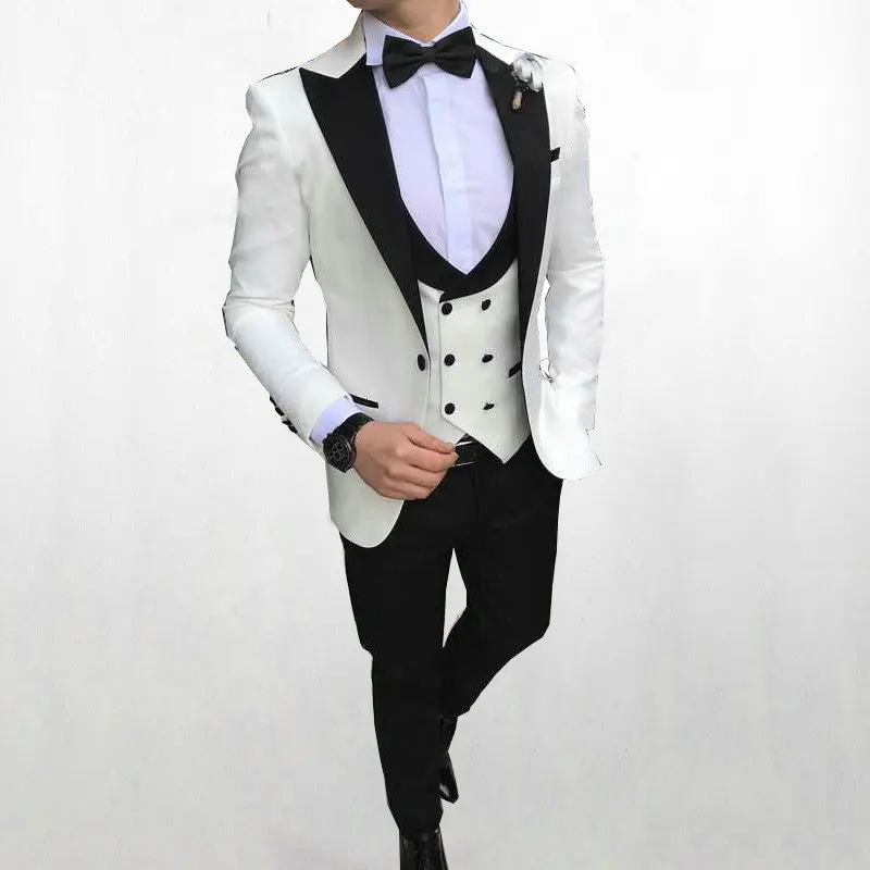 Мужская Свадебная одежда, приталенный темно-синий жаккардовый смокинг, пиджак для жениха, деловой костюм для мужчин s, 3 предмета, Свадебный мужской костюм - Цвет: as picture