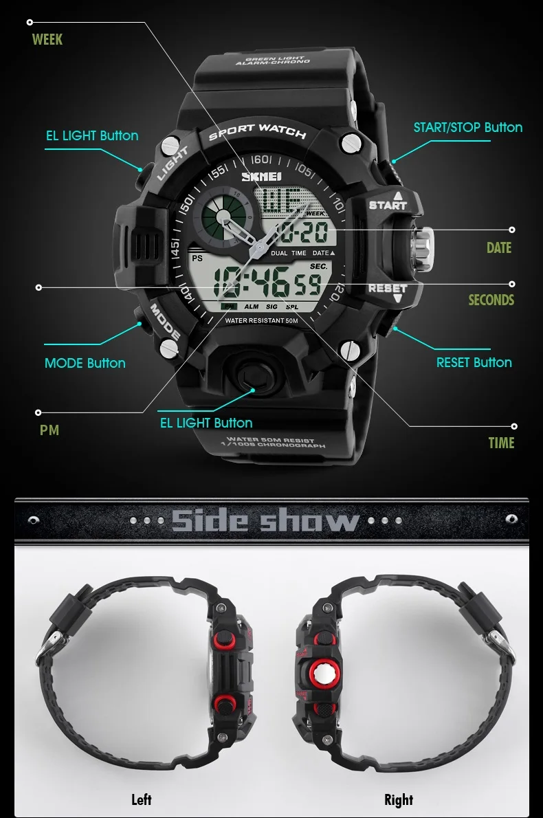 Skmei S Shock мужские спортивные часы для плавания и дайвинга светодиодные цифровые армейские часы модные уличные наручные часы водонепроницаемые мужские часы