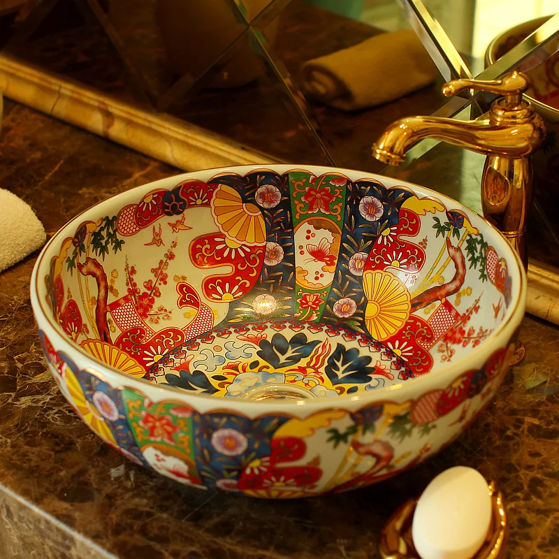 Europe style luxury bathroom vanities chinese Jingdezhen Art Counter