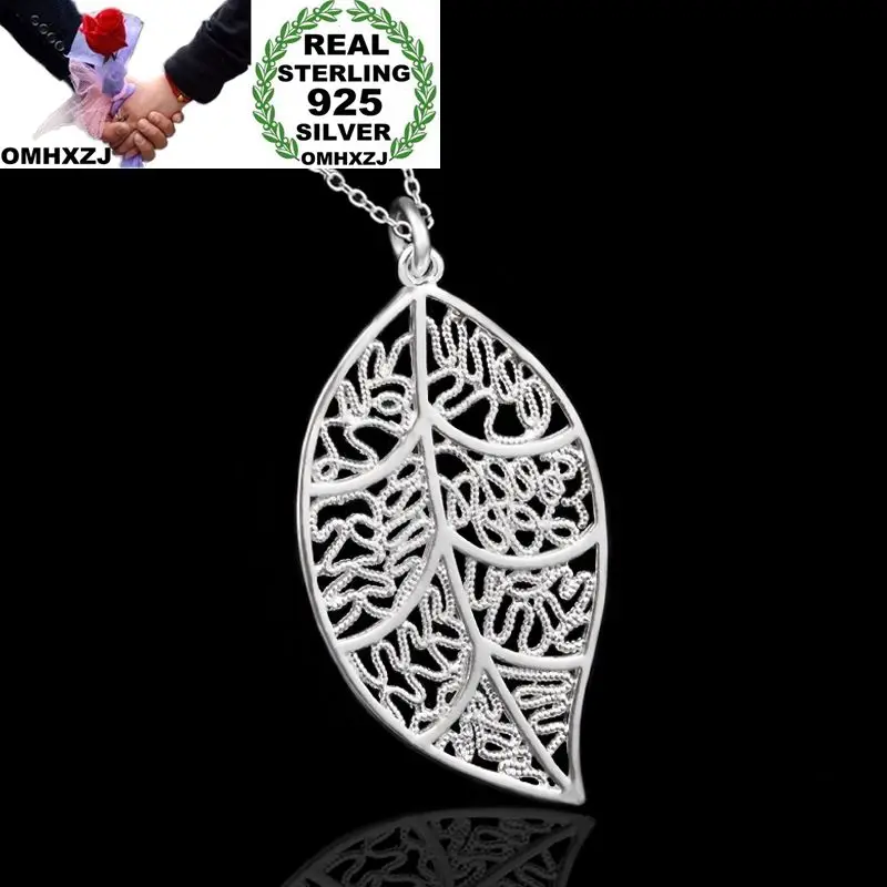 

OMHXZJ Wholesale Personality Fashion OL Woman Girl Party Gift Silver Hollow Leaf 925 Sterling Silver Charm Pendant Necklace CH89
