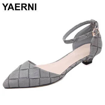 

YAERNI 2019 Women Retro Low Heels Shoes Woman Fashion Pointed Toe Sweet Party Dress OL Pumps Plus size 35-42 Ankle StrapE812