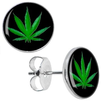 

Wholesale Stud Earrings Black Green Ganga Leaf Stainless Steel Ear Studs Cheater Fashion Jewelry 8mm 10mm AW5032