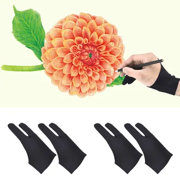 

4Pc Artist Gloves 2-fingers Tablet Anti-fouling Drawing Gloves for Graphic Tablet Art Creation Pen Display iPad Pro Pencil Black