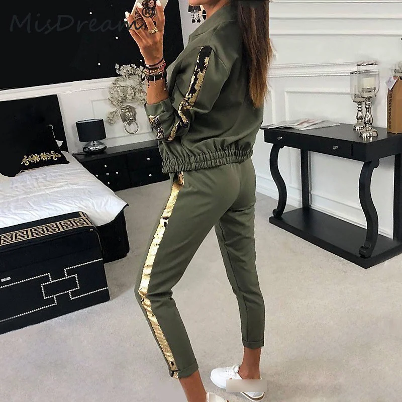 

Glitter Tracksuit Women Sets Autumn Two Piece Set Top And Pants 2 Piece Set Women Outfits Outwear Ladies Casual Tracksuits