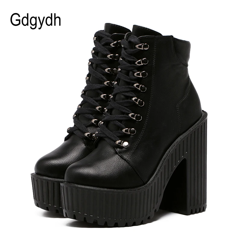 

Gdgydh Wholesale Woman High Heel Ankle Boots Women Lacing Round Toe Rubber Sole Ladies Shoes Autumn Platform Heels Booties Shoes