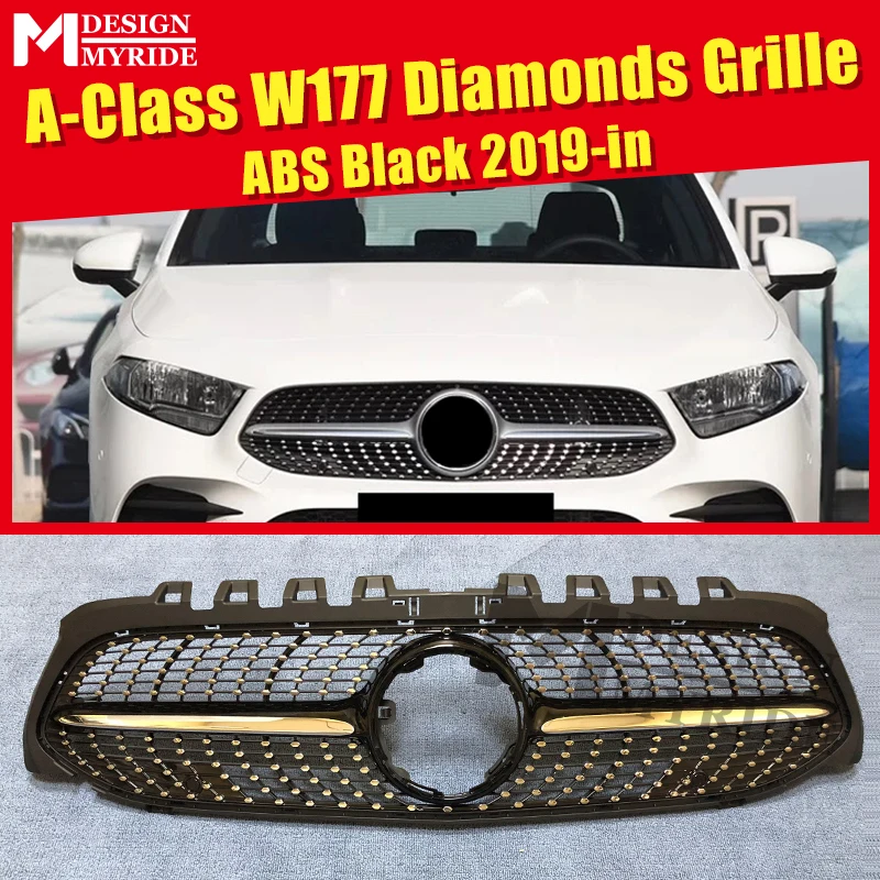 

W177 A class Diamonds grille grill abs Black A160 A180 A200 250 Models from april 2018 Only for Models Without 360 Degree Camera
