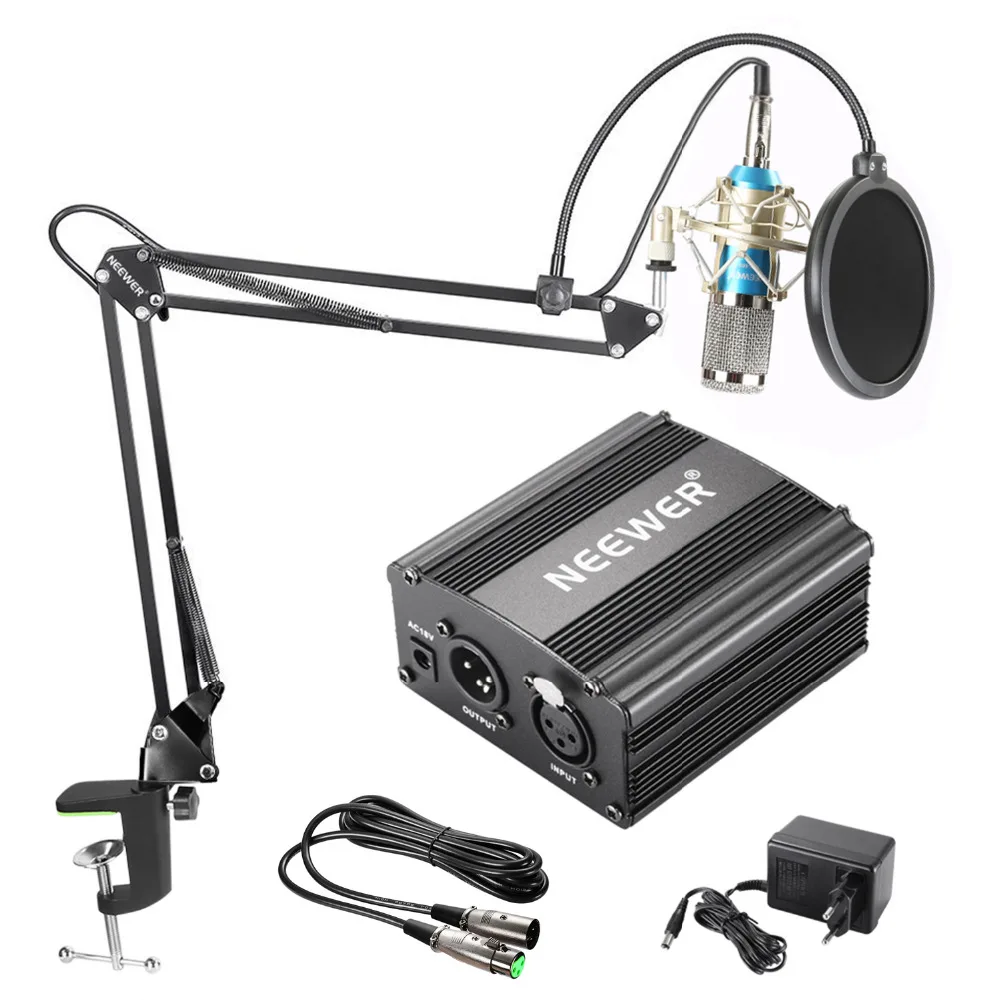 Neewer NW 800 Condenser Microphone Kit Black 48V Phantom Power Supply XLR Cable for Home Studio