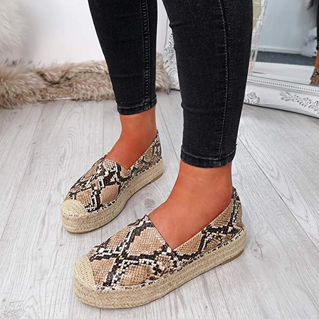 

Women's Fashion Snake Print Espadrilles Shoes Ladies 2019 Platform Slip On Round Toe Casual Flats Boat Shoes zapatos de mujer