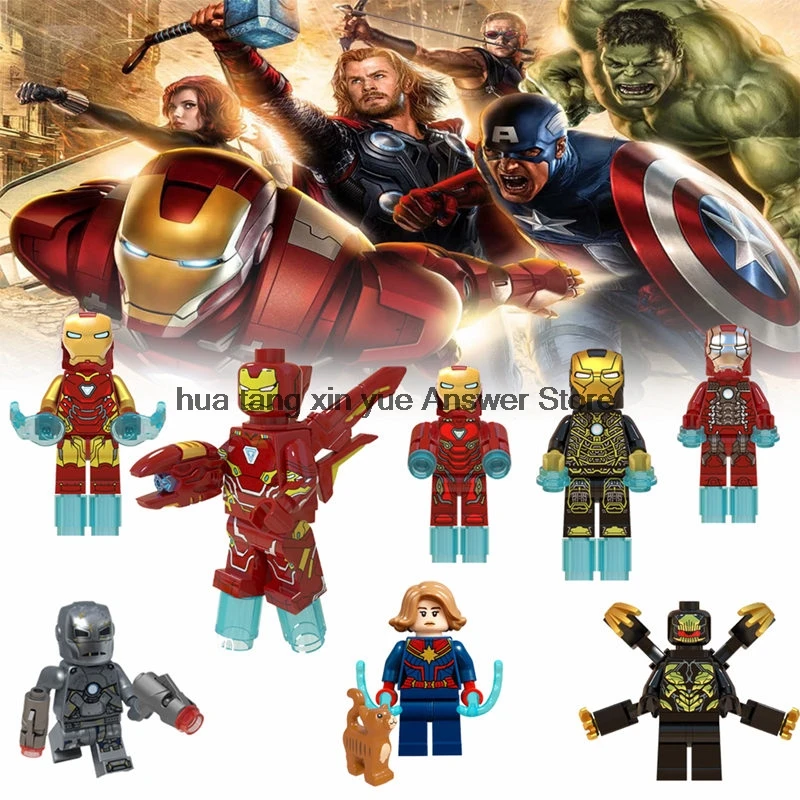 

avengers legoly Marvel Iron Man MK1 MK50 MK654 MK656 Outrider Captain Marvel Set DIY figures Kid Toy compatible legolys avengers