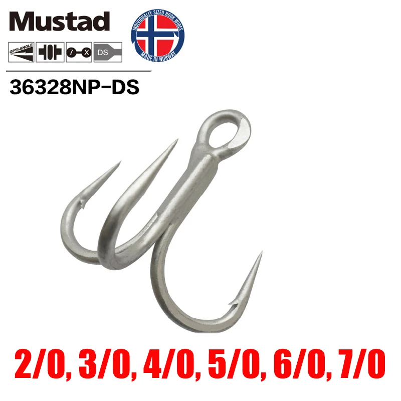 Рыболовный крючок Mustad Norway, высокое качество, Высокоуглеродистая сталь, тройной рыболовный крючок, 2/0-7/0, 36328NP-DS