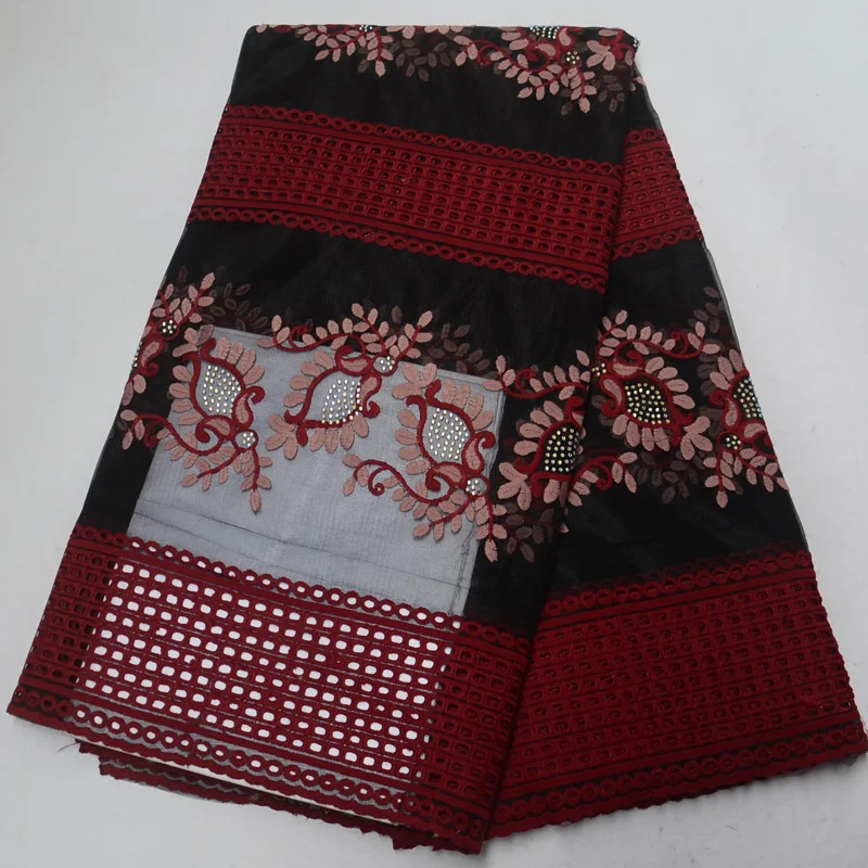 

(5yards/pc) very beautiful African tulle lace fabric embroidered French net lace with stones black red for party dress FLP129
