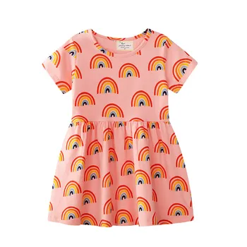 

Jumping Meters 2-7T new designed rainbow cartoon baby girls dress novelty short sleeves summer cotton clothing hot selling dress