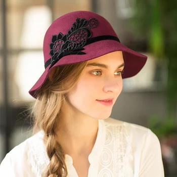 

Sedancasesa 2020 Wide Brim Floppy Fedora Hats for Women Australia Wool Felt Hat Lace Autumn Winter Warm Foldable Ladies Cap