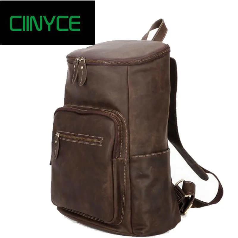 

Men Genuine Leather Backpack Crazy Horse Retro Daypack Multi Pocket 15 inche Laptop Rucksack Vintage Handmade Tote Bolsa