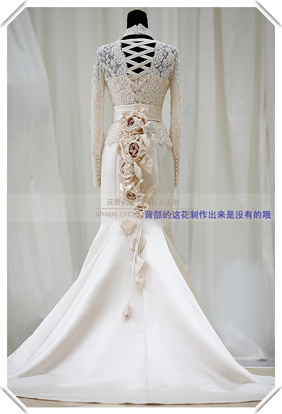 Casamento модные с высоким воротом vestido de noiva длинным рукавом Романтический Русалка Свадебные платья мать невесты
