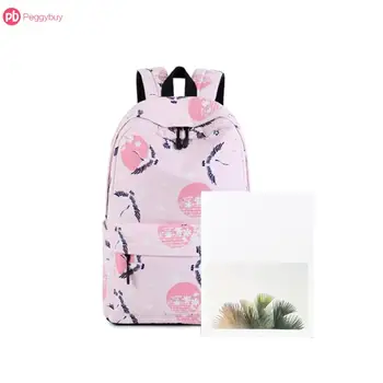 

3 Colors Fashion Girls Waterproof Preppy Style Crane Print Backpack Floral Print Bags School Bag Rucksack Mochila Feminina