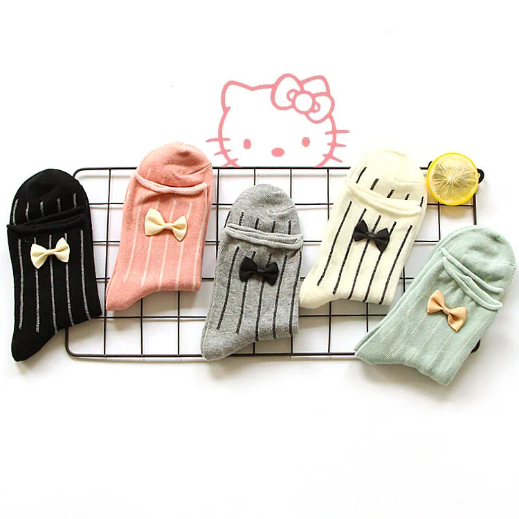 1 пара/лот, милые женские носки в полоску с бабочкой для отдыха, однотонные хлопковые носки ярких цветов для девочек, черные, розовые, Meias Calcetines