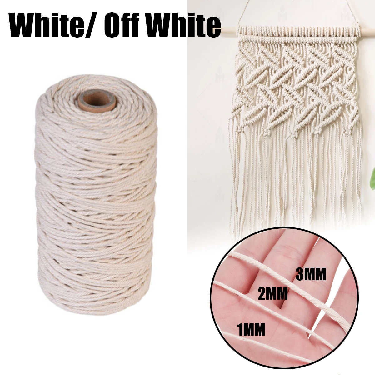 3mm*100m Macrame Rope Cotton Twisted Cord Hand Craft String DIY Decor