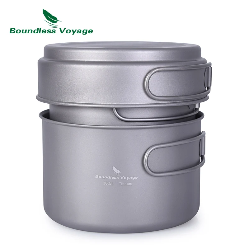 Boundless Voyage Outdoor Titanium Pot Pan Set with Folding Handle